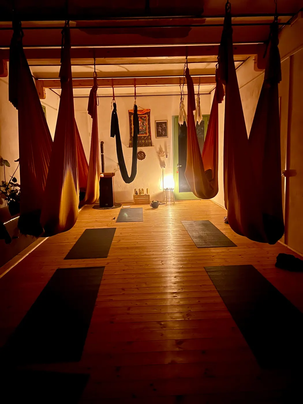 Amache di Aerial Yoga nella sala di Palaia